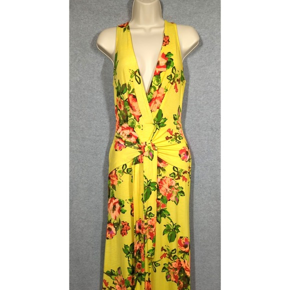 Vtg Maxi Dress S Form Fitting Yellow Lime Old Hollywood Style Sexy Heat Wave - Picture 12 of 13